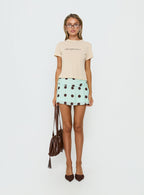 Elicia Ruched Mini Skirt Mint / Chocolate Polka Dot