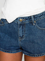 Dreamful Low Rise Mini Denim Shorts Dark Blue Wash