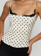Renaissance Corset Lace Top White Polka Dot