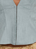 Dalyah Faux Suede Halter Top Soft Blue