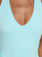 Moonlit Honey Asymmetrical Halter Jersey Midi Dress Turquoise