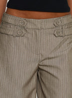 Jette Tailored Buckle Pant Taupe Pinstripe