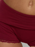 Serae Lace Trim Foldover Micro Shorts Cherry