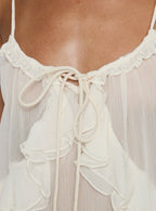 Skinny Dipping Ruffle Sheer Top Cream
