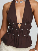 Movies End Halter Top Brown