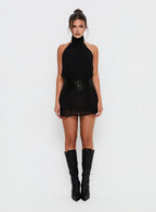 Zenayda Drop Waist Sequin Mini Dress Black