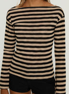 So Composed Boat Neck Long Sleeve Top Latte Stripe