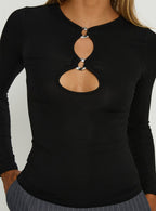 Orlaith Cut Out Long Sleeve Top Black
