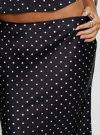 Somani Satin Midi Skirt Black Polka Dot