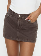 Nicolina Low Rise Denim Mini Skirt Washed Brown