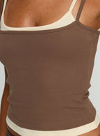 Maeka Layered Jersey Tank Top Brown / Cream