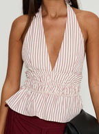 Perpetua Halter Neck Top Red / White Stripe