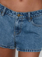Dreamful Low Rise Mini Denim Shorts Mid Blue Wash