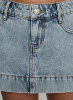 Warna Low Rise Denim Mini Skirt Light Blue Wash