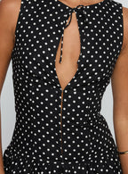 Alissea Keyhole Linen Blend Mini Dress Black Polka