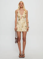 Steffie Beaded Backless Mini Dress Gold