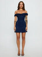 Anabeila Strapless Frill Mini Dress Navy