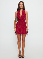 Twilight Zone Beaded Mini Skirt Red