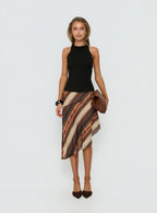 Esmira Asymmetrical Midi Skirt Brown Stripe