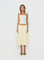 Heart Of Gold Linen Blend Midi Skirt Lemon