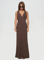 Nellie Maxi Dress Brown Polka Dot