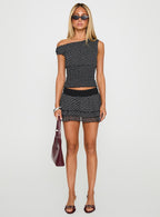 Ready To Party Off Shoulder Top Black Polka Dot