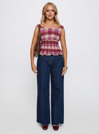 Sweet Honey Frill Top Pink Check