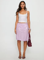 Addisa Sequin Lace Midi Skirt Lilac