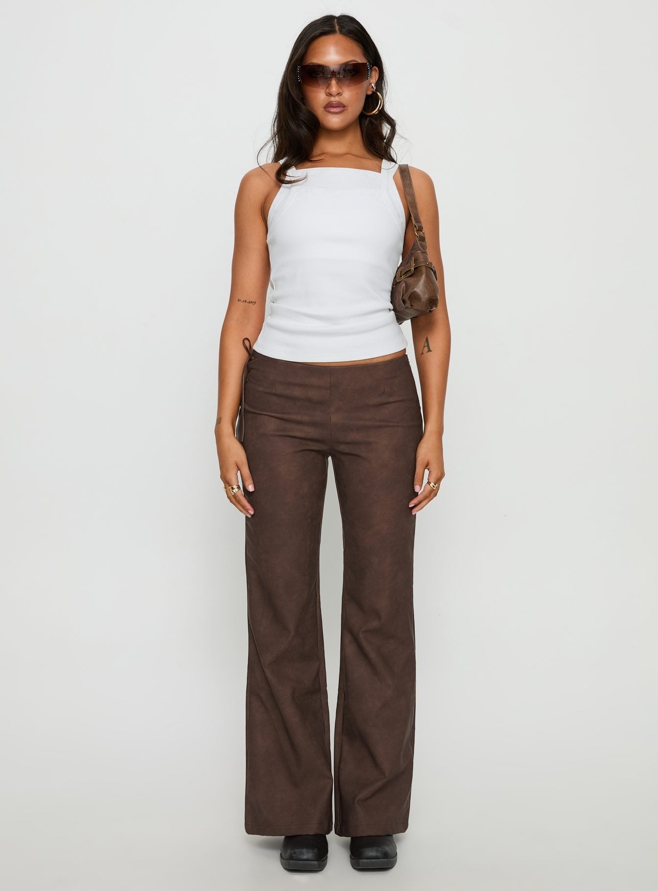 Trickrider Tie Side Faux Leather Pants Chocolate