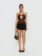 Whisperer Halter Chiffon Top Brown