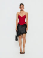 Idette Lace Asymmetrical Mini Skirt Black