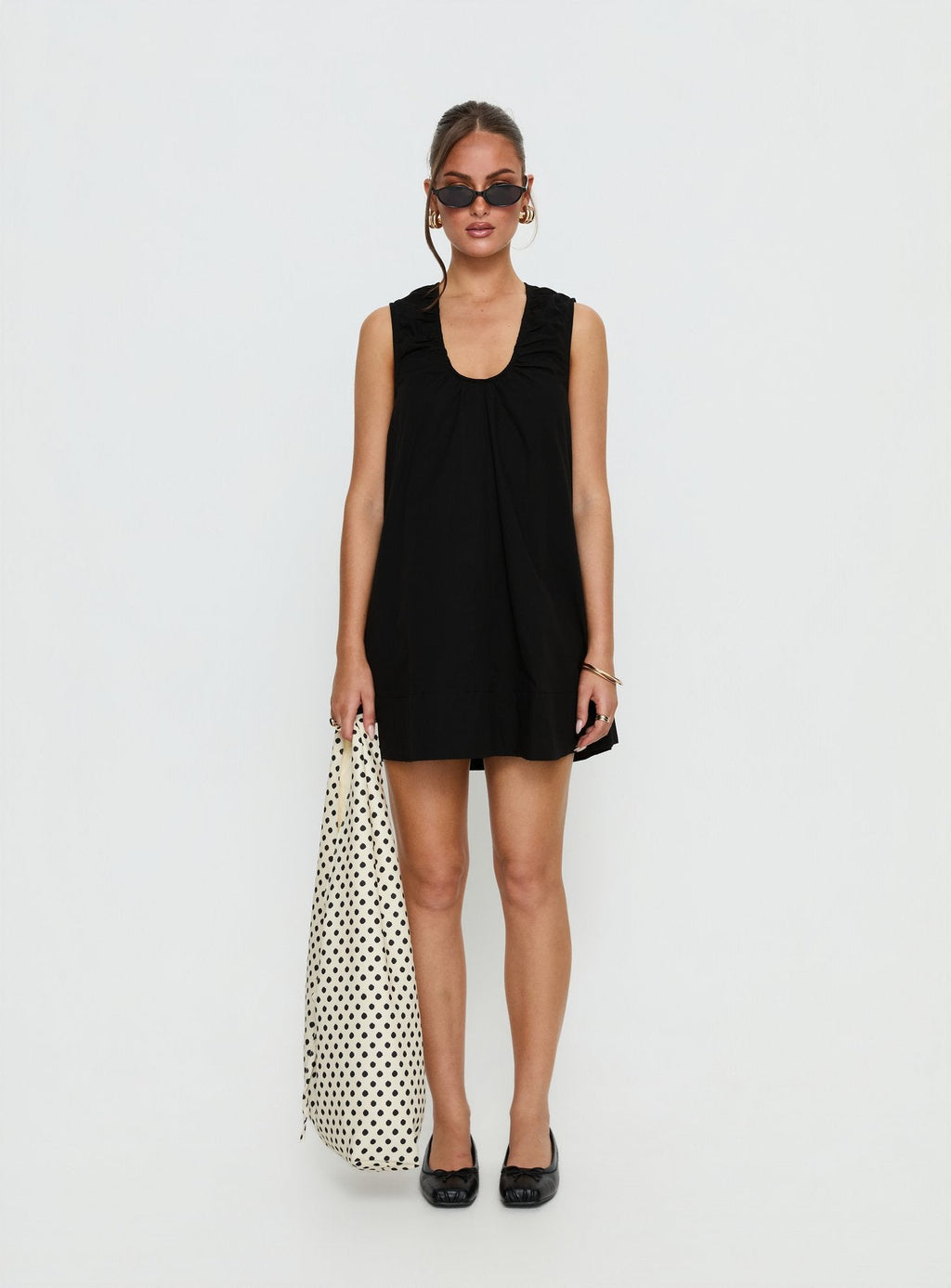 Eberta Ruched Baby Doll Mini Dress Black