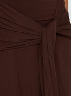 Moonlit Honey Asymmetrical Halter Jersey Midi Dress Chocolate