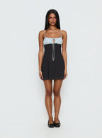 Rylann Contrast Tie Detail Mini Dress Navy / Blue Polka