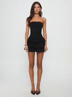 Valentia Tiered Mini Dress Black