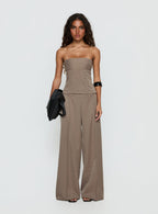 Madelle Mid Rise Straight Leg Pants Brown Pinstripe