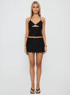 Wild Card Beaded Tie Mini Skirt Black