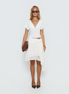 Ophella Tie Waist Chiffon Midi Skirt Cream
