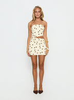 Jasira Strapless Drape Mini Dress Cream / Brown Polka Dot
