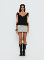 Nicolina Low Rise Denim Mini Skirt Washed Grey