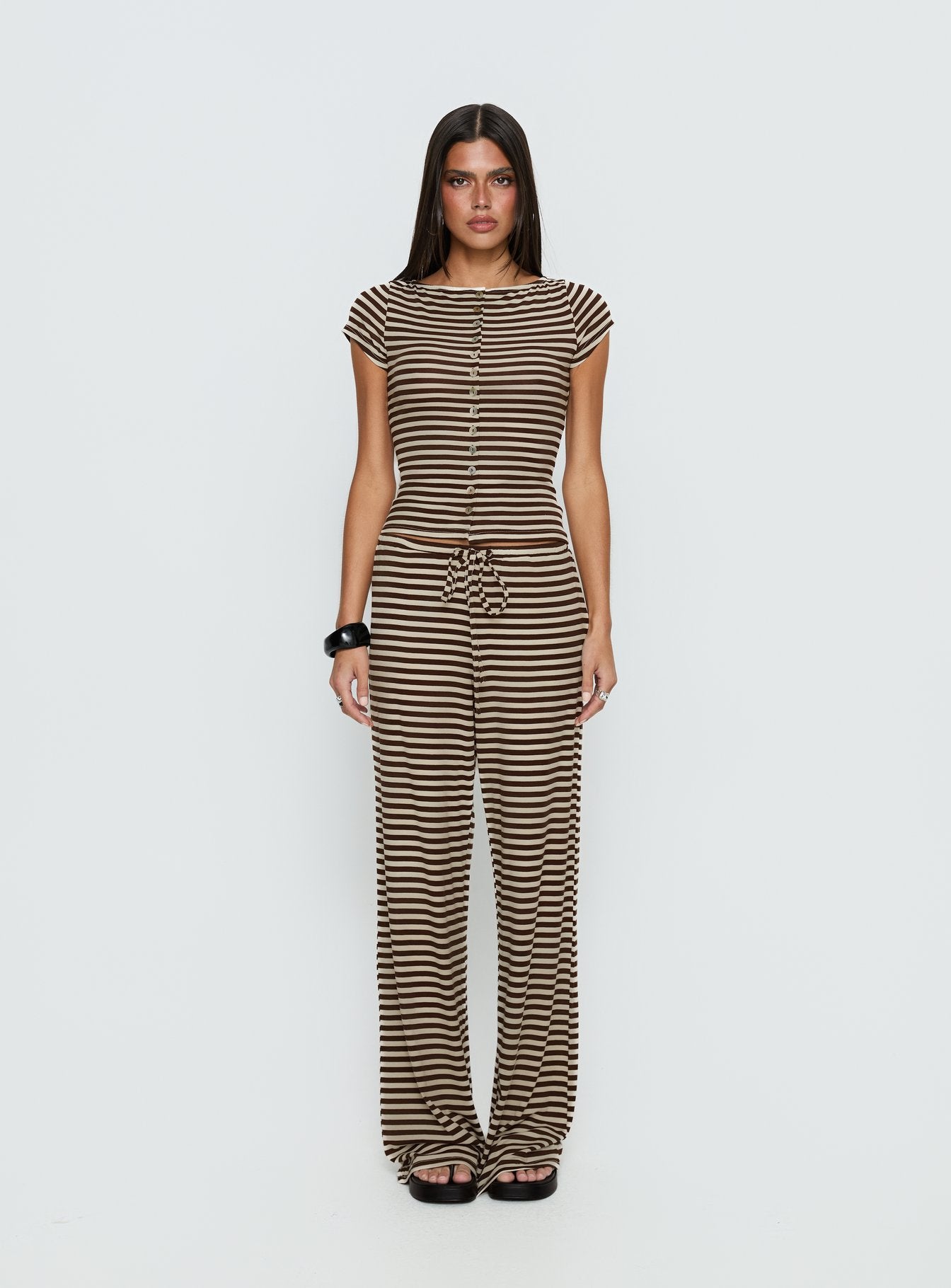 Gavrielle Jersey Wide Leg Pants Chocolate / Cream Stripe