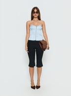 Jazzy Strapless Corset Top Blue / Lemon Polka