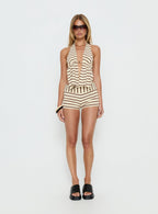 Persimmon Split Halter Backless Top Brown