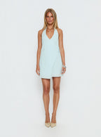 Minkie Halter Wrap Mini Dress Light Blue