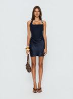 Kilah Beaded Halter Mini Dress Navy