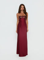 See The Vision Sequin Bust Strapless Maxi Dress Burgundy