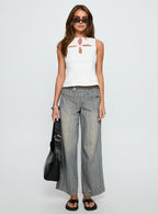Lifetimes Mid Rise Wide Leg Cargo Jeans Dark Blue Stripe