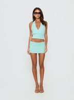 Arabele Halter Wrap Top Turquoise