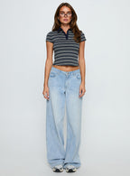 Sylvanna Collared Top Navy Stripe