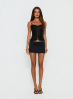 Angeleah Tie Up Frill Detail Top Black